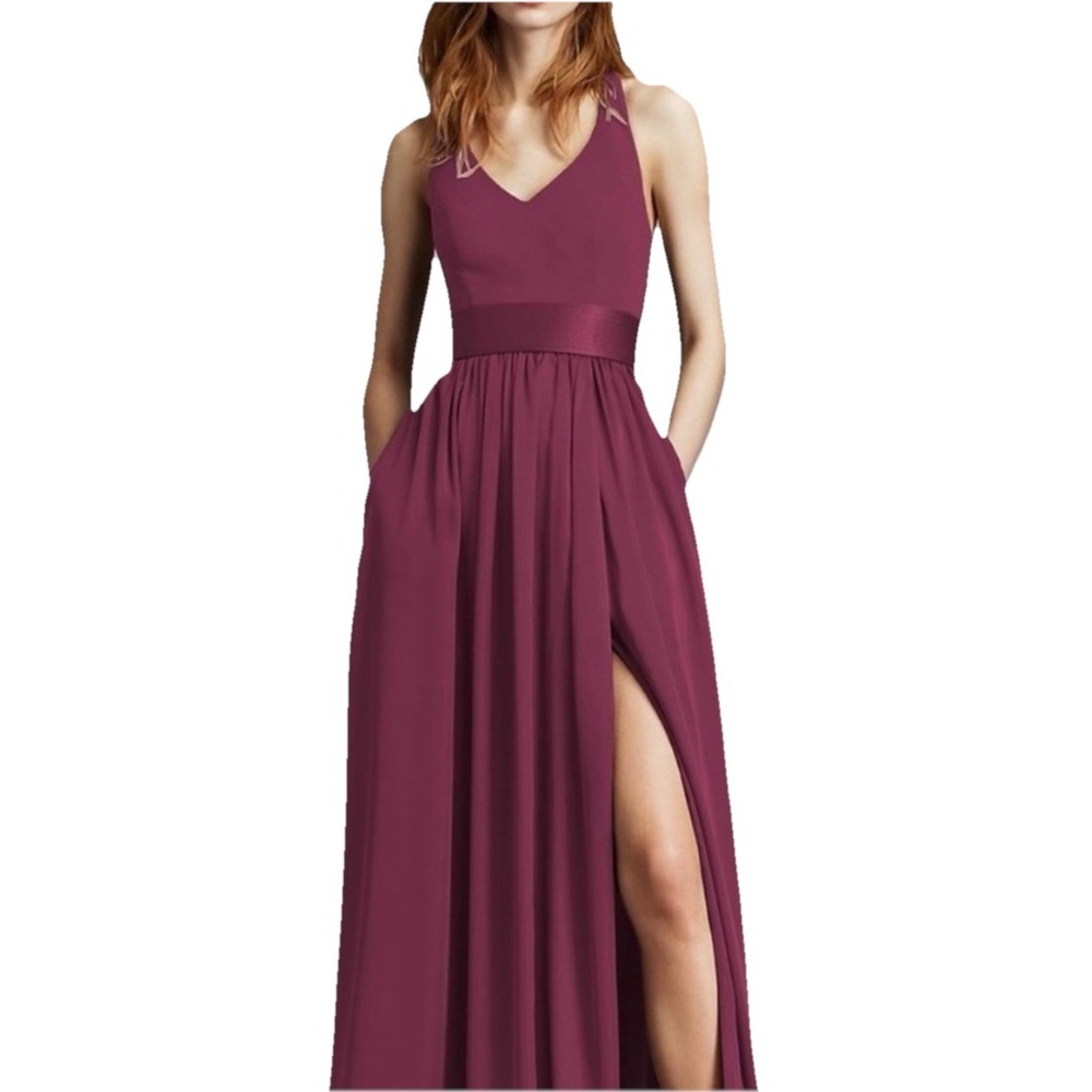 White by Vera Wang Halter V Neck Burgundy Formal bridesmaid Dress Size 6 New